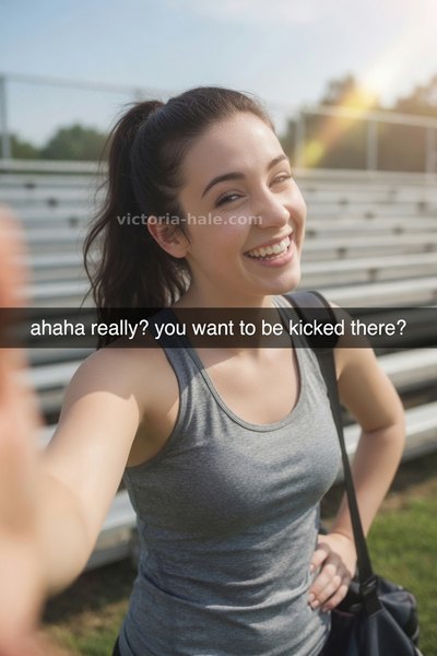 Ballbusting Caption #017: brunette bleachers selfie snap - Victoria Hale
