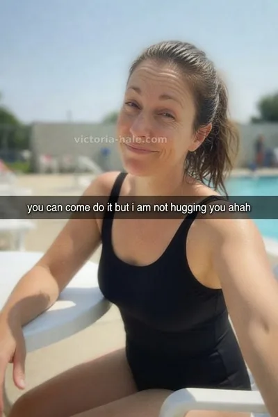 Denial Caption #042: brunette mature pool selfie snap - Victoria Hale