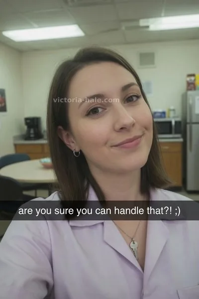 Pegging Caption #013: brunette receptionist selfie snap - Victoria Hale