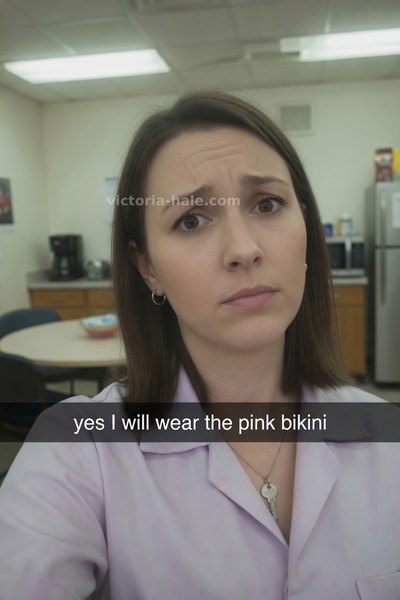 Pegging Caption #007: brunette receptionist selfie snap - Victoria Hale