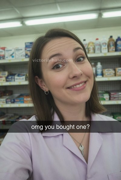 Pegging Caption #034: brunette skinny storeworker selfie snap - Victoria Hale